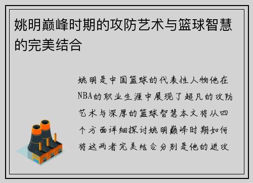 姚明巅峰时期的攻防艺术与篮球智慧的完美结合